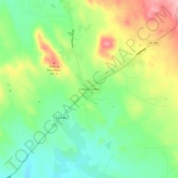 Topografisk kart Catheys Valley, høyde, relieff
