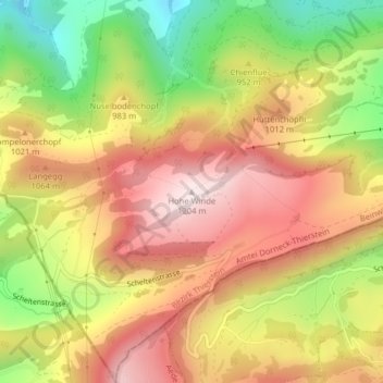 Topografisk kart Hohe Winde, høyde, relieff