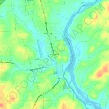 Topografisk kart Langdale, høyde, relieff