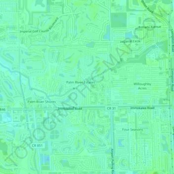 Topografisk kart Palm River, høyde, relieff