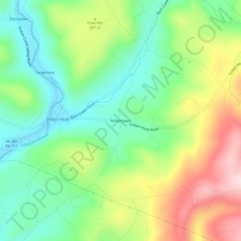 Topografisk kart Millertown, høyde, relieff
