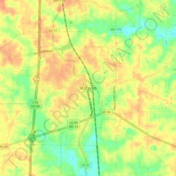 Topografisk kart McComb, høyde, relieff