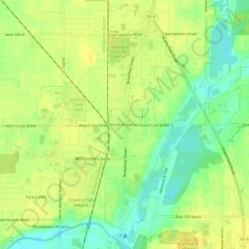 Topografisk kart North Anderson, høyde, relieff