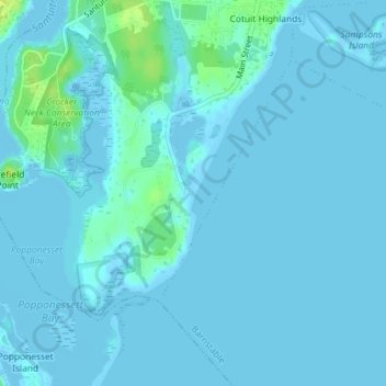 Topografisk kart Oregon Beach, høyde, relieff