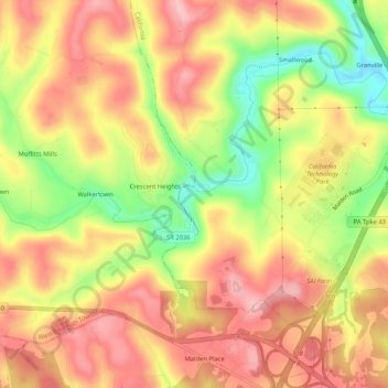 Topografisk kart Daisytown, høyde, relieff