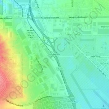 Topografisk kart West March, høyde, relieff
