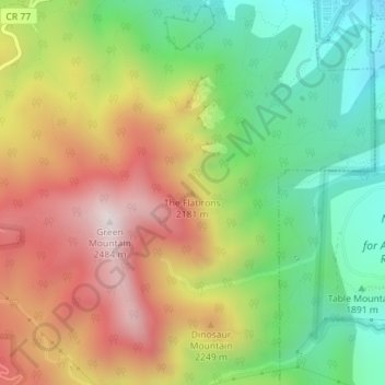 Topografisk kart The Flatirons, høyde, relieff