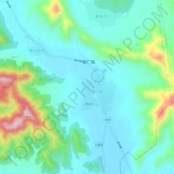 Topografisk kart Xiaoxijie, høyde, relieff