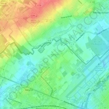 Topografisk kart Mategnin, høyde, relieff