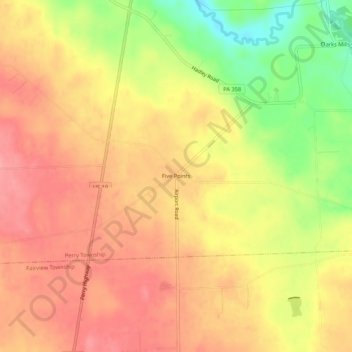 Topografisk kart Five Points, høyde, relieff
