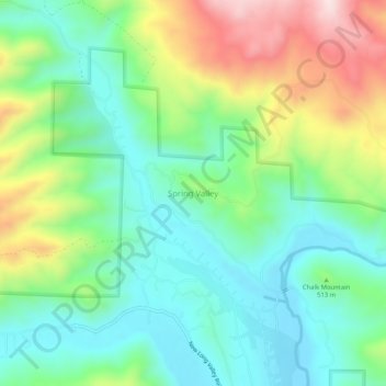 Topografisk kart Spring Valley, høyde, relieff