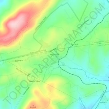 Topografisk kart Peach Glen, høyde, relieff