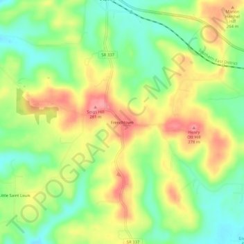 Topografisk kart Frenchtown, høyde, relieff