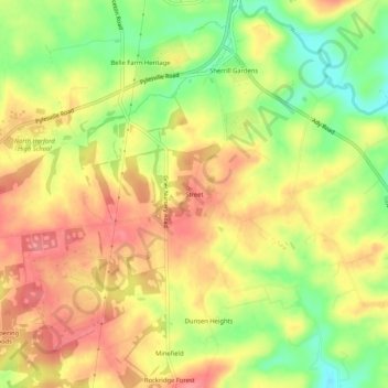 Topografisk kart Street, høyde, relieff