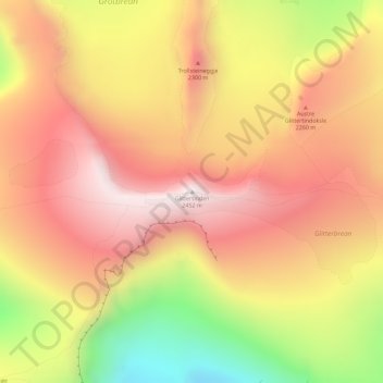 Topografisk kart Glittertinden, høyde, relieff