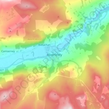 Topografisk kart Aberfeldy, høyde, relieff