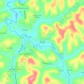 Topografisk kart Cardale, høyde, relieff