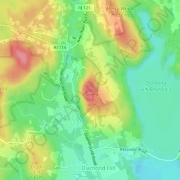 Topografisk kart Diamond Hill, høyde, relieff