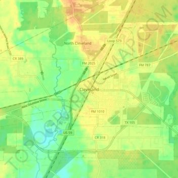Topografisk kart Cleveland, høyde, relieff