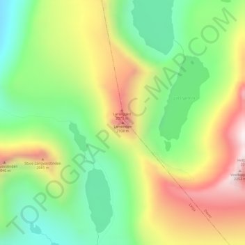 Topografisk kart Larstinden, høyde, relieff