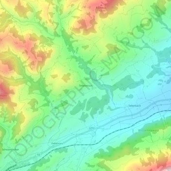 Topografisk kart Tellenmoos, høyde, relieff