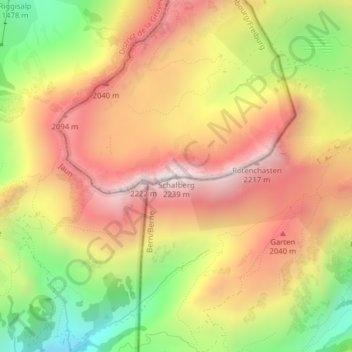 Topografisk kart Schafberg, høyde, relieff