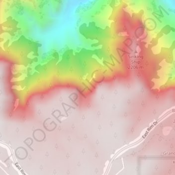 Topografisk kart South Rim, høyde, relieff