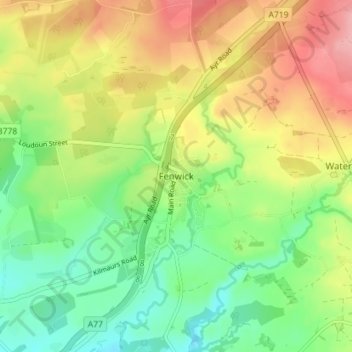 Topografisk kart Fenwick, høyde, relieff