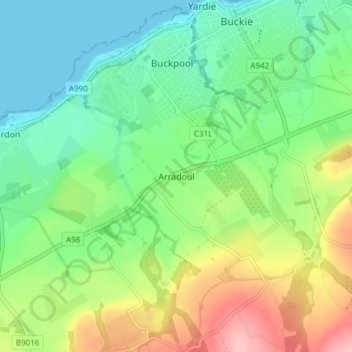 Topografisk kart Arradoul, høyde, relieff