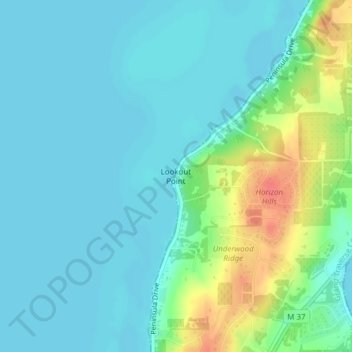 Topografisk kart Lookout Point, høyde, relieff