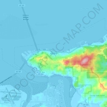 Topografisk kart Astoria, høyde, relieff