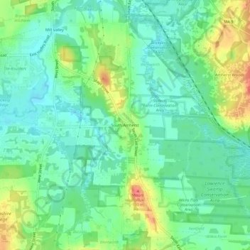 Topografisk kart South Amherst, høyde, relieff