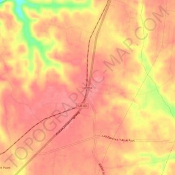 Topografisk kart Leoma, høyde, relieff
