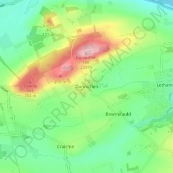 Topografisk kart Dunnichen, høyde, relieff