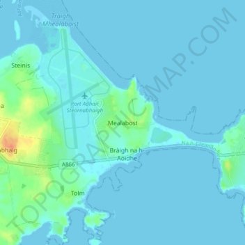 Topografisk kart Melbost, høyde, relieff