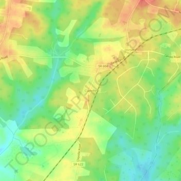 Topografisk kart Clayville, høyde, relieff