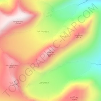 Topografisk kart Bakarste Skagsnebb, høyde, relieff