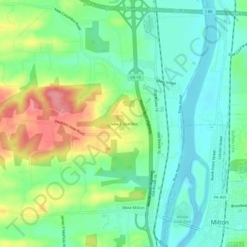 Topografisk kart New Columbia, høyde, relieff