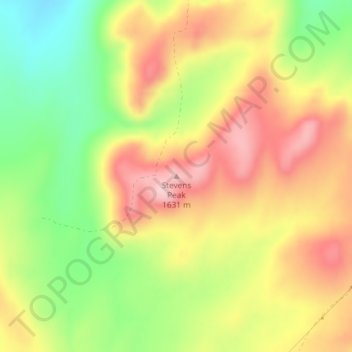 Topografisk kart Stevens Peak, høyde, relieff