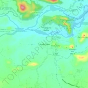 Topografisk kart Prakash Nagar, høyde, relieff