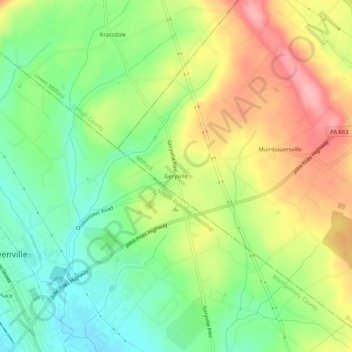 Topografisk kart Geryville, høyde, relieff