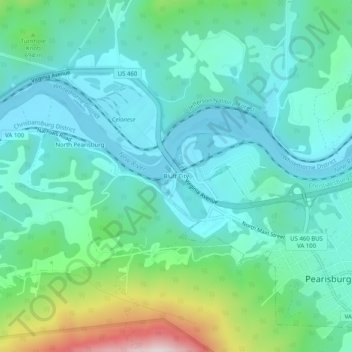 Topografisk kart Bluff City, høyde, relieff