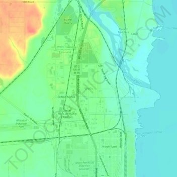 Topografisk kart Wells, høyde, relieff