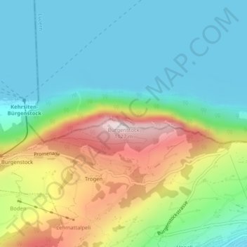 Topografisk kart Bürgenstock, høyde, relieff