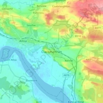Topografisk kart Clackmannan, høyde, relieff