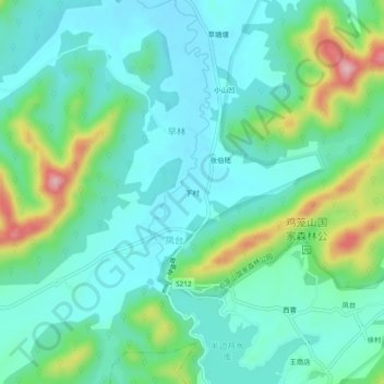Topografisk kart Xia, høyde, relieff