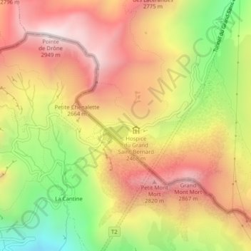 Topografisk kart Col du Gd-St-Bernard, høyde, relieff