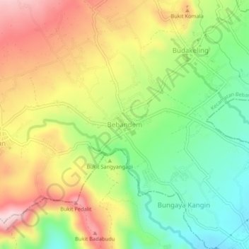 Topografisk kart Bebandem, høyde, relieff