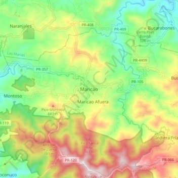Topografisk kart Maricao, høyde, relieff