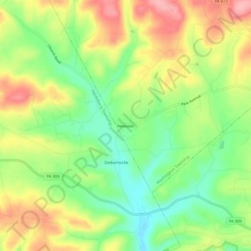 Topografisk kart Newside, høyde, relieff